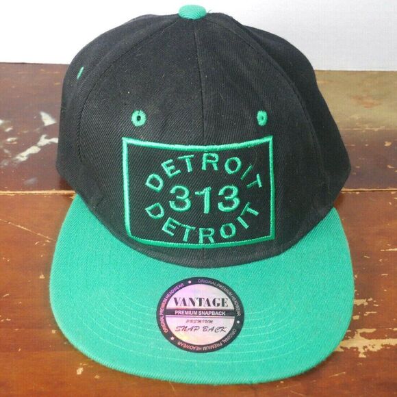 Detroit Spellout Vantage Premium Snap Back Hat Black / green - Picture 1 of 5